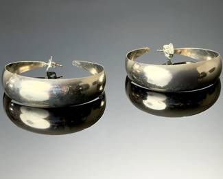 Vintage Sterling Silver Tapered Crescent Hoop Earrings 14g 925 Post Backs