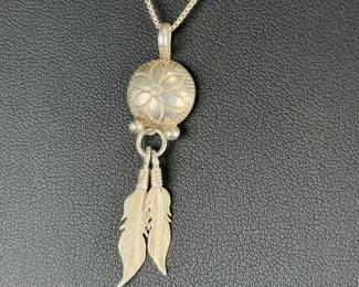 Sterling Silver Southwestern Feather Pendant Necklace 925 Box Chain 20.5"