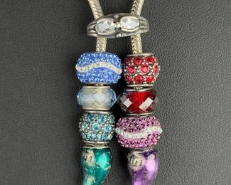Cedora Italy Sterling Silver Lariat Necklace 26 Inch Slide Beads Cornicello 71g