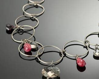 Chan Luu Sterling Silver Gemstone Link Choker Necklace Smoky Quartz Garnet 14"