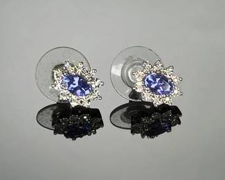 Sterling Silver 925 Kiran Jewels Amethyst CZ Halo Stud Earrings KRN