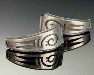 Vintage Hopi Silver Overlay Watch Tips, Ladies Native American Jewelry
