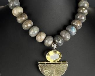 Sajen Sterling Silver Labradorite Pyrite Sun Lemon Quartz Bohemian Necklace