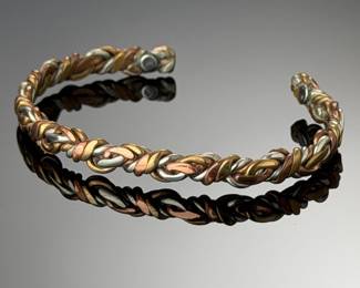 Vintage Sergio Lub Mixed Metal Magnetic Copper Twist Cuff Bracelet 6"