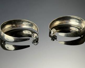 Vintage Sterling Silver Tapered Crescent Hoop Earrings 14g 925 Post Backs