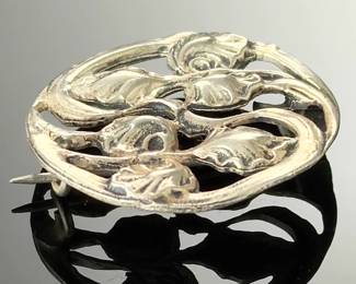 Art Nouveau Sterling Silver 925 Floral Openwork Brooch Pin Pendant