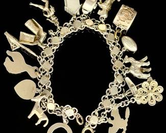 Vintage Sterling Silver & Mixed Metal Charm Bracelet, Assorted Collectible Charms