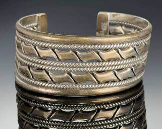 Vintage Mexican Sterling Silver Cuff Bracelet, Taxco Style, TE-51 Mark
