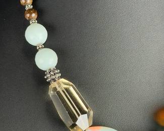 Opalite Smoky Quartz Bronzite Bali Style Chunky Beaded Statement Necklace