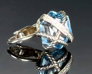 David Yurman Cable Wrap Blue Topaz Sterling Silver Clip-On Earrings