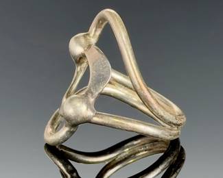 Vintage Silver Modernist Abstract Intertwined Ring, Unmarked, Size 6.25