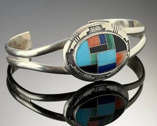 Carolyn Pollack Relios Sterling Silver Inlay Cuff Turquoise Lapis Malachite