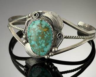 Navajo Justin Morris Sterling Silver & Royston Turquoise Cuff Bracelet