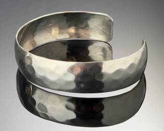 Vintage Sterling Silver Hammered Cuff Bracelet 925 Bold Wide Handcrafted