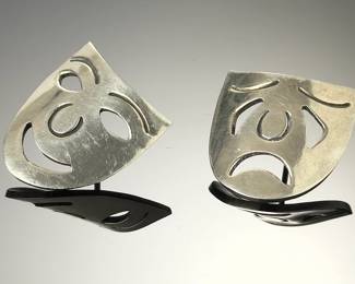 Vintage Mexican Sterling Silver Comedy Tragedy Theater Mask Earrings 925