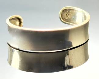 Modernist Sterling Silver Cuff Bracelet - Sleek Minimalist 925 Silver Band