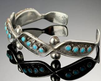 Vintage Native American Sterling Silver Sleeping Beauty Turquoise Cuff Bracelet