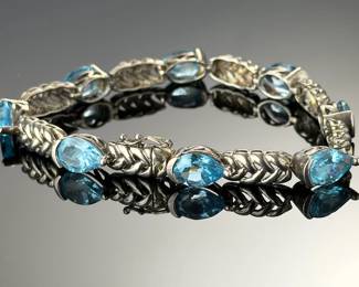 Sterling Silver & Blue Topaz Braided Link Bracelet 925 Fine Jewelry 7in
