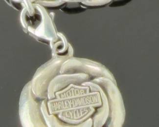 Harley-Davidson Sterling Silver Rose Charm Bracelet .925 Fine Jewelry 7.5"