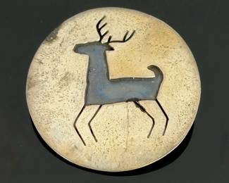 Native American Sterling Silver Overlay Deer Buck Pendant Charm