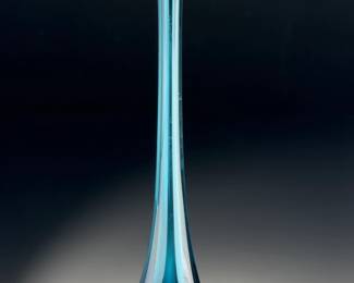 Vintage Mid-Century Blue Swung Art Glass Bud Vase - 14" Tall