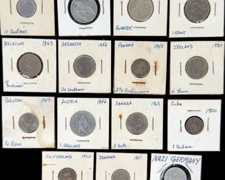 Vintage World Coin Collection Lot (15): Nazi Germany 1939, Cuba 1920, Belgium 1863