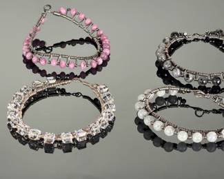 4 Sterling Silver Wire Wrapped Artisan Gemstone Bracelets Moonstone Quartz 118g