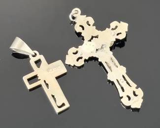 Vintage Sterling Silver Cross Pendant Lot Ornate Crucifix & Modernist Jesus