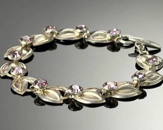 Hermann Siersbøl Danish Sterling Silver Amethyst Link Bracelet 925 HS
