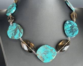 Deb Guyot Sterling Silver Turquoise & Smoky Quartz Statement Necklace