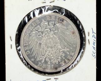 1914-A German Empire Prussia 3 Mark .900 Silver Coin Wilhelm II Uncirculated