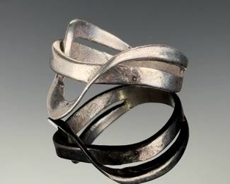 Vintage Unmarked Silver Ring, Abstract Modernist Style, Size 6.5