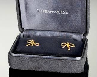 Tiffany & Co. 18K Yellow Gold Twisted Rope Bow Stud Earrings