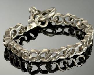 Vintage Mexican Sterling Silver Curb Link Toggle Bracelet 925
