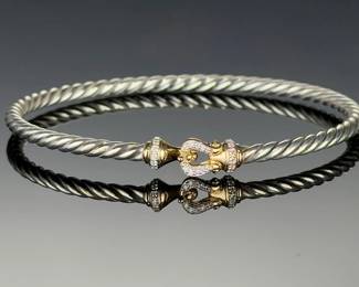David Yurman Cable Bracelet Sterling Silver 18K Gold Diamond Buckle