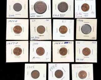 Historic US Coin Collection: Large Cent, Indian Head, 2-Cent, Buffalo Nickel & Lincoln Cents (15 Pcs)