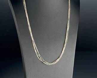 Vintage Native American Sterling Liquid Silver 5-Strand Necklace 28 Inch