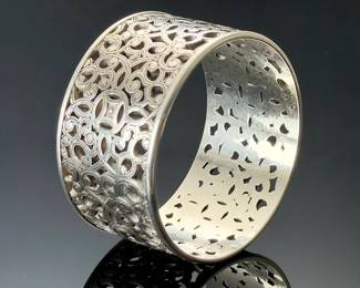 Heavy Sterling Silver Filigree Cuff Bangle Bracelet 83.8g Openwork Scroll