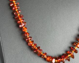 Vintage Baltic Cognac Amber Chunk Nugget Necklace Hand-Knotted 28"