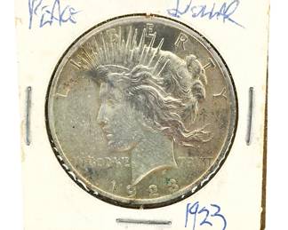 1923 US Peace Silver Dollar Coin, 90% Fine Silver, In Collector Case