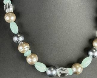 Deb Guyot 925 Sterling Silver Aquamarine Quartz & Pearl Statement Necklace