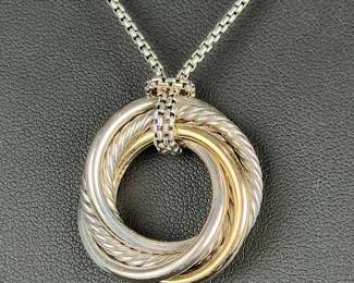 David Yurman 14K Gold 925 Sterling Silver Crossover Multi-Ring Pendant Necklace