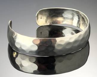 Vintage Sterling Silver Hammered Cuff Bracelet 925 Bold Wide Handcrafted