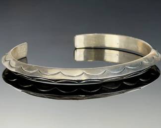 Vintage Sterling Silver Native American Hand Stamped Cuff Bracelet