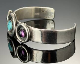 Navajo DELEGO Sterling Silver Sleeping Beauty Turquoise Amethyst Cuff Bracelet