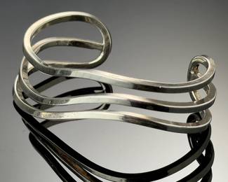 Vintage Mexican Sterling Silver Wave Cuff Bracelet TH-155 Taxco 925