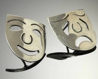Vintage Mexican Sterling Silver Comedy Tragedy Theater Mask Earrings 925