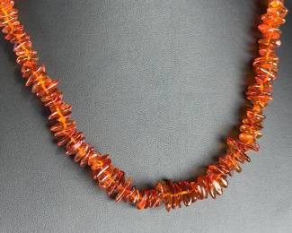 Vintage Baltic Amber Chunky Disc Bead Necklace Cognac Honey 21.5"