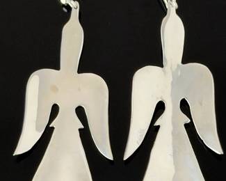 Native American Peyote Bird Sterling Silver Turquoise Coral Chip Inlay Earrings