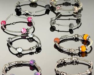 8pc Artisan Studio Sterling Silver & Lampwork Art Glass Bracelet Lot 241g